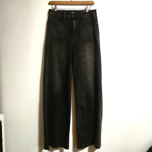 Just Black Denim - JBD Black Patch Pocket Jeans Wide Leg High Waist Relaxed Fit Stretch Size 29